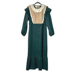 Foxy Chest Green Prairie Maxi Dress Cottagecore Victorian Lace M